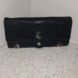 Black Leather Snap Wallet Clutch